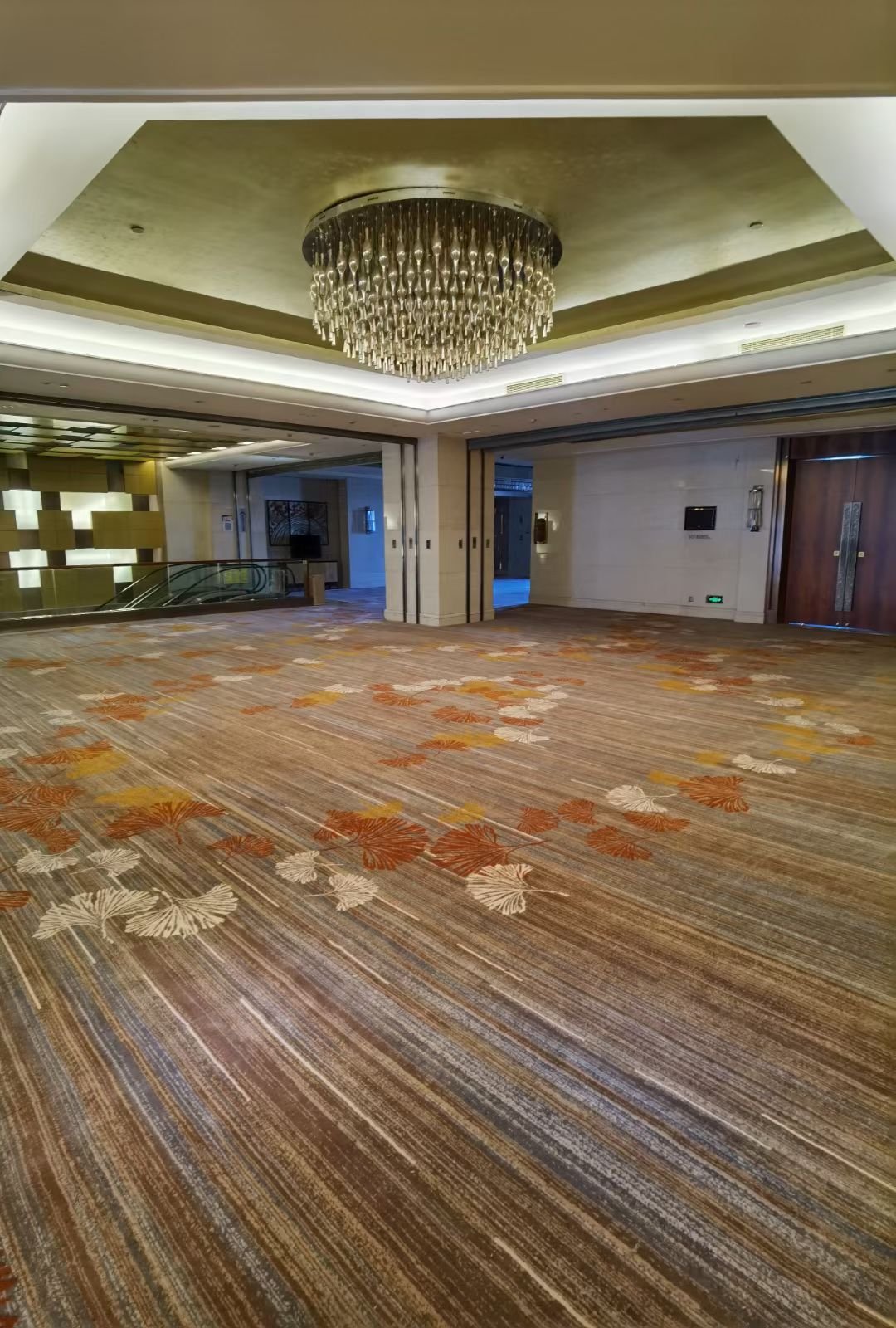 酒店宴会厅棕色银杏叶阿克明羊毛地毯全景实拍